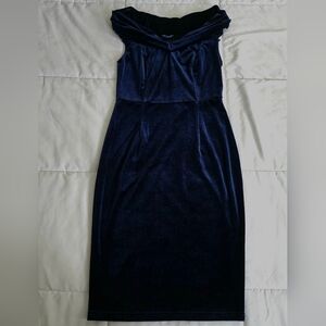 Elegant Strapless Navy Velvet Dress